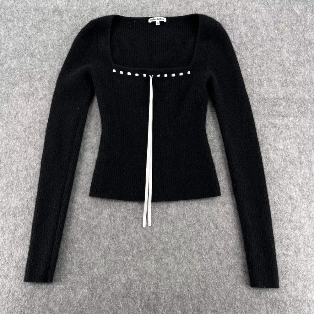 Reformation Kameron Cashmere Tie Black Sweater Small